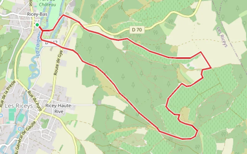 Tracé du parcours Au départ de l'église de Ricey Bas, incursion dans le vignoble