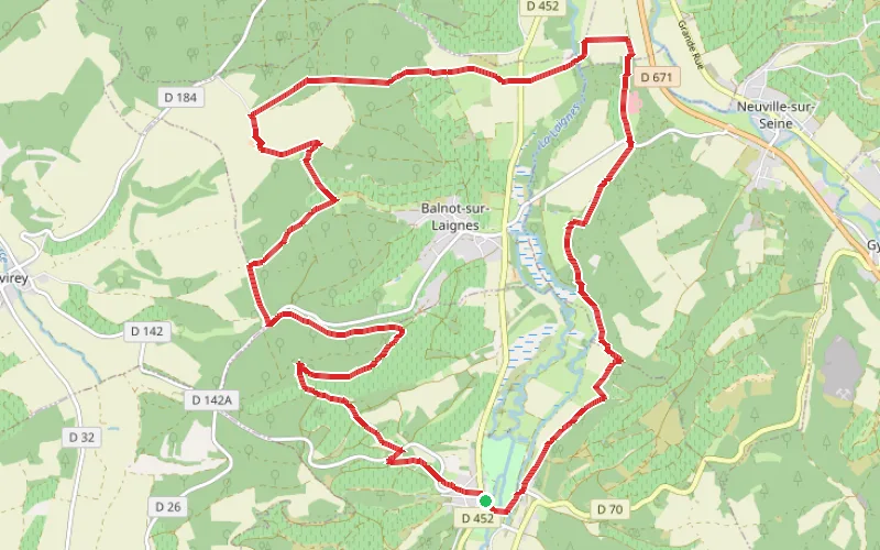 Tracé du parcours Forêts et vignes au-dessus de Ricey bas et de Balnot