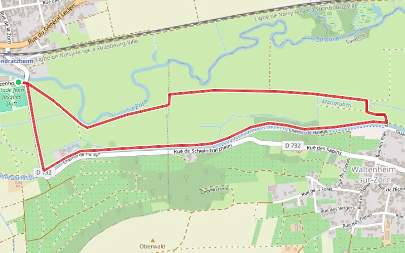Tracé du parcours Sentier des champs au canal à Schwindratzheim