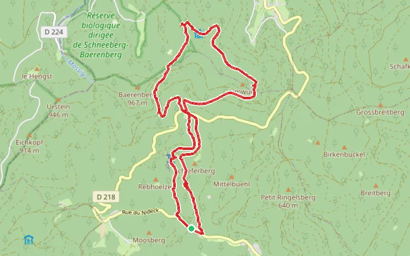 Tracé du parcours Schneeberg par le Nideck