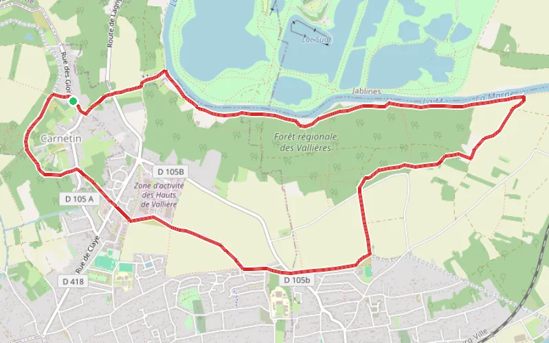 Tracé du parcours Autour de la Forêt Régionale des Vallières