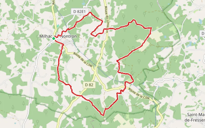 Tracé du parcours Boucle de Croze à Milhac-de-Nontron