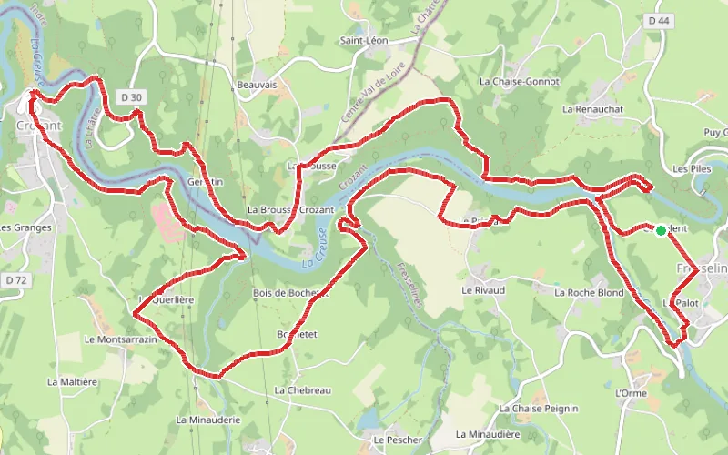 Tracé du parcours Grande boucle de la Creuse, Fresselines - Crozant