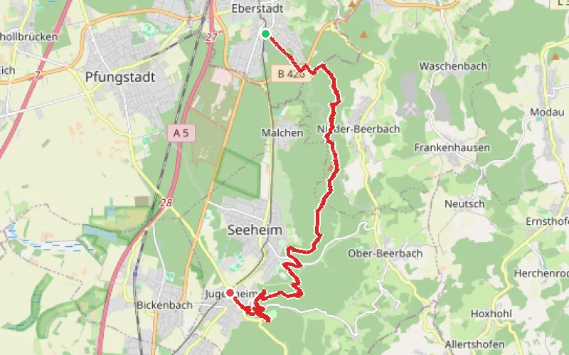 Tracé du parcours Sentier des châteaux (1) : DA-Eberstadt - Jugenheim