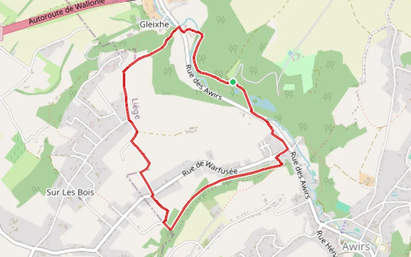 Tracé du parcours La vallée des Awirs et ses ruisseaux