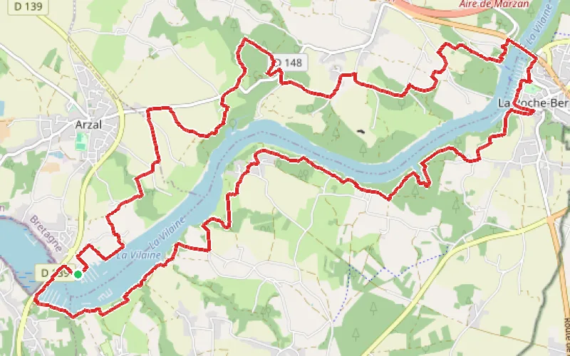 Tracé du parcours Boucle de la Vilaine par le Barrage d'Arzal et le pont de la Roche-Bernard