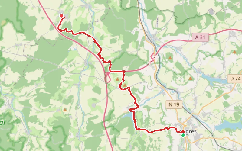 Tracé du parcours Langres - Leffonds