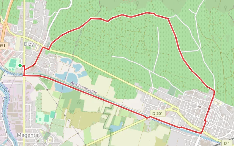 Tracé du parcours Petite balade entre Dizy et Ay-Champagne par le canal et les vignes