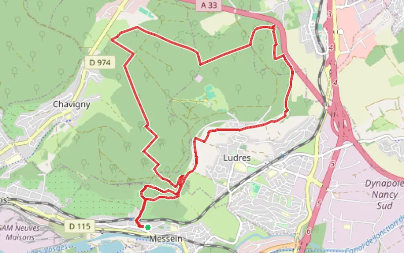 Tracé du parcours Grand Nancy entre Messein et Chavigny