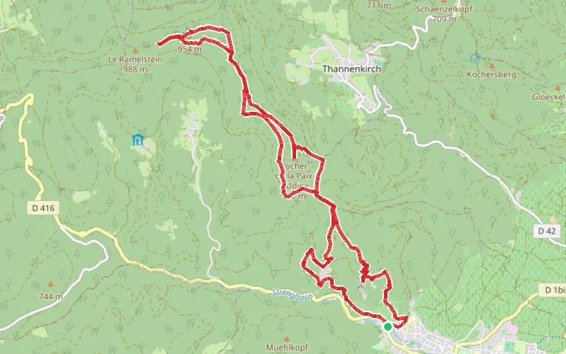 Tracé du parcours Boucle par les châteaux de Ribeauvillé, le Mur Païen et des rochers