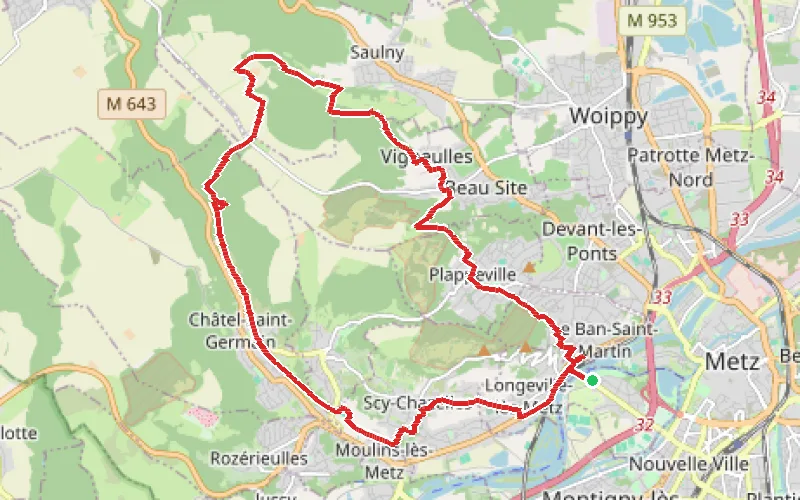 Tracé du parcours Grande boucle de l'Ouest messin