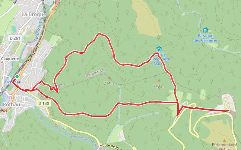 Tracé du parcours Sur le chemin des déportés, de la gare de Rothau au Camp du Struthof