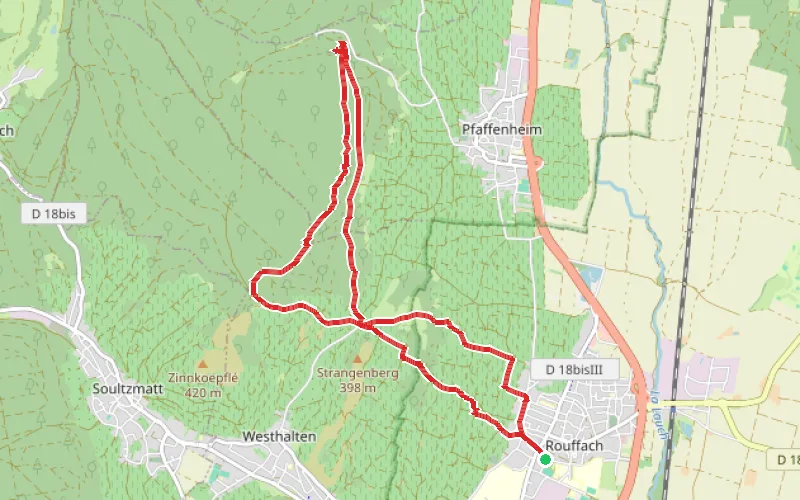 Tracé du parcours Notre-Dame de Schauenberg depuis Rouffach
