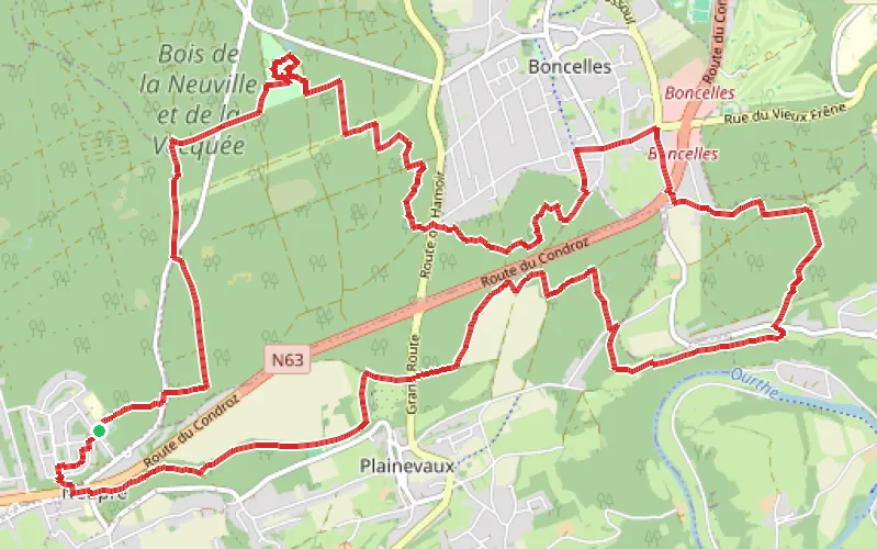 Tracé du parcours La Roche aux Faucons depuis Neuville-Domaine