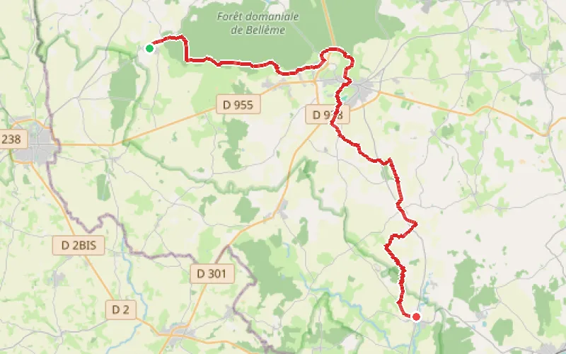 Tracé du parcours La Perrière St-Germain-de-la-Coudre par Bellême