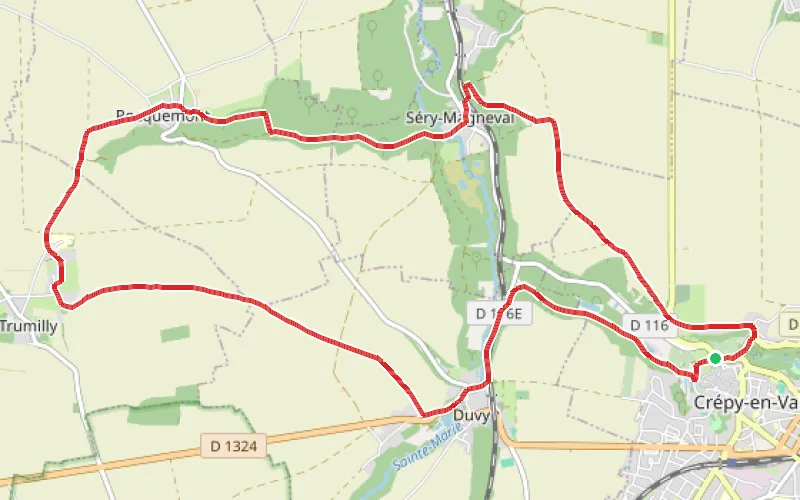 Tracé du parcours A travers les vastes plaines et les vallées encaissées du pays de Valois