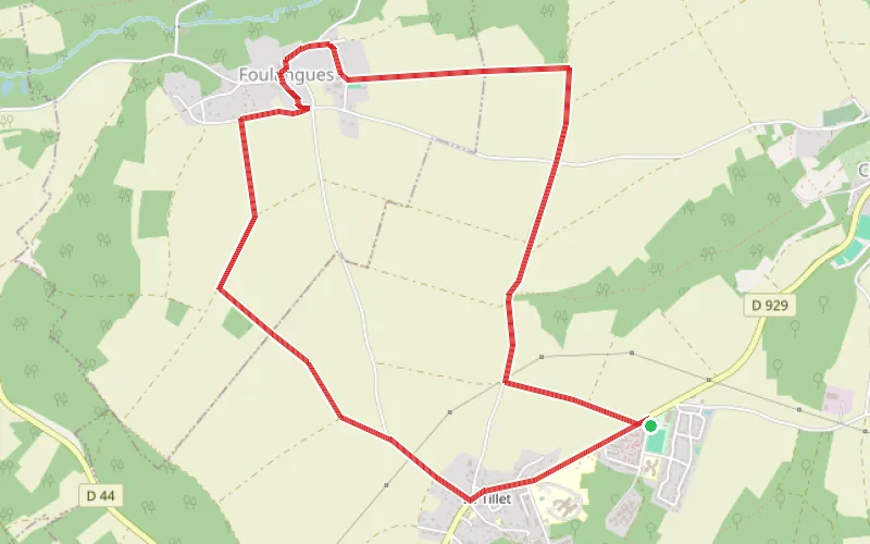 Tracé du parcours À travers champs entre le Tillet et Foulangues