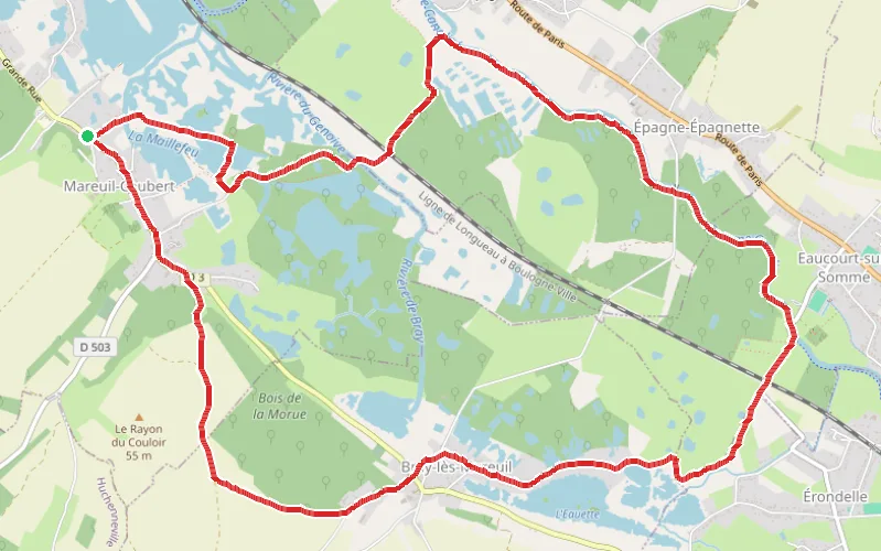 Tracé du parcours Les étangs et marais de Mareuil-Caubert