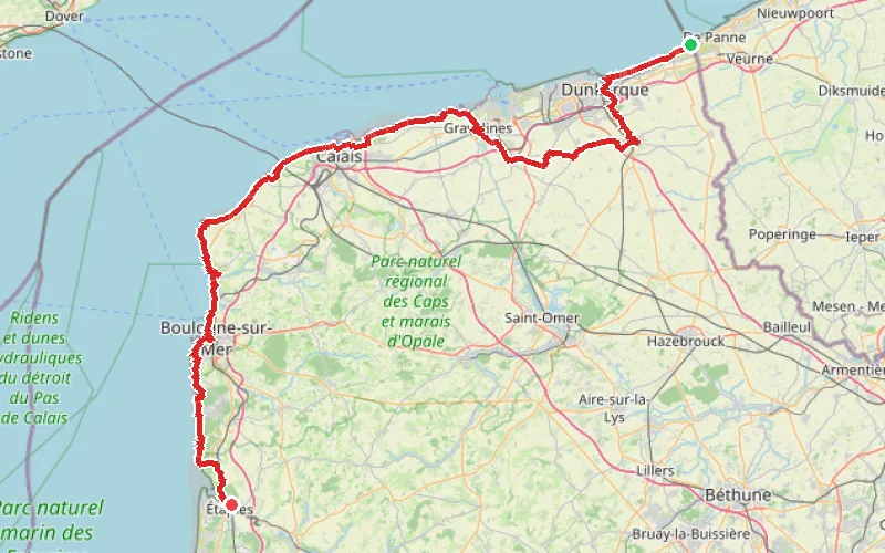 Tracé du parcours Le sentier côtier de Bray-Dunes à Étaples