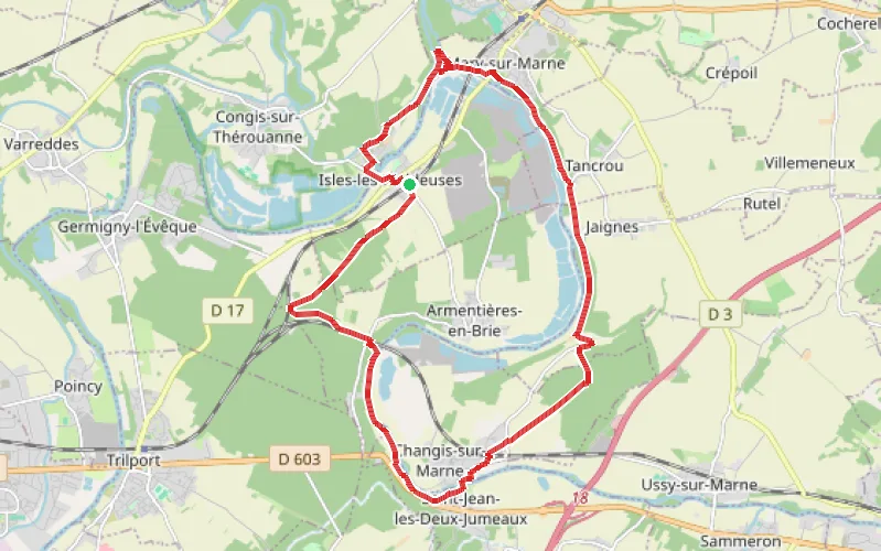 Tracé du parcours Le méandre de la Marne au confluent de l'Ourcq
