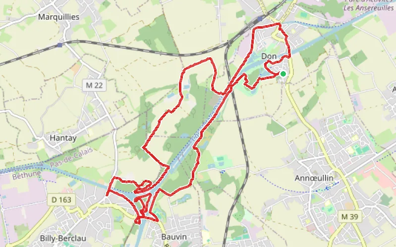Tracé du parcours De La Louvière à l'Île aux Saules