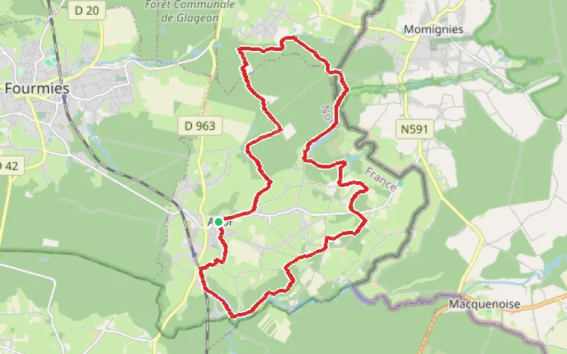 Tracé du parcours Des Étangs des Forges d'Anor au Circuit des Gabelous