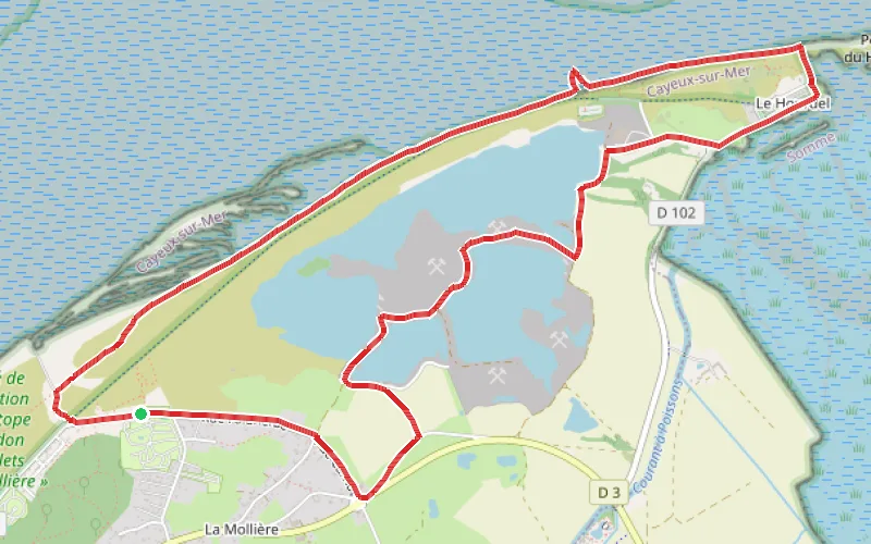 Tracé du parcours Le Hourdel au départ de La Mollière d'Aval et retour par le front de mer