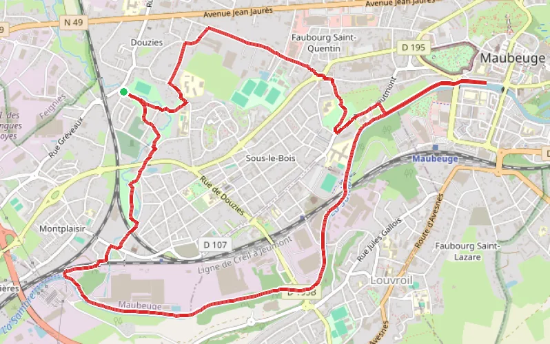 Tracé du parcours Maubeuge, entre Sambre et Flamenne