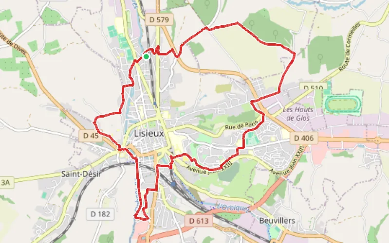 Tracé du parcours Boucle sur le pourtour de Lisieux
