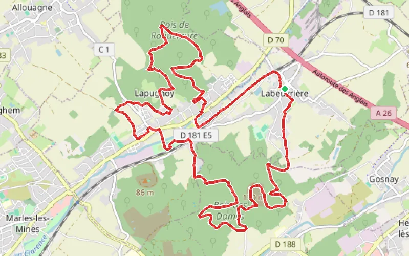 Tracé du parcours De bois en bois au départ de Labeuvrière en passant par le terril n°12