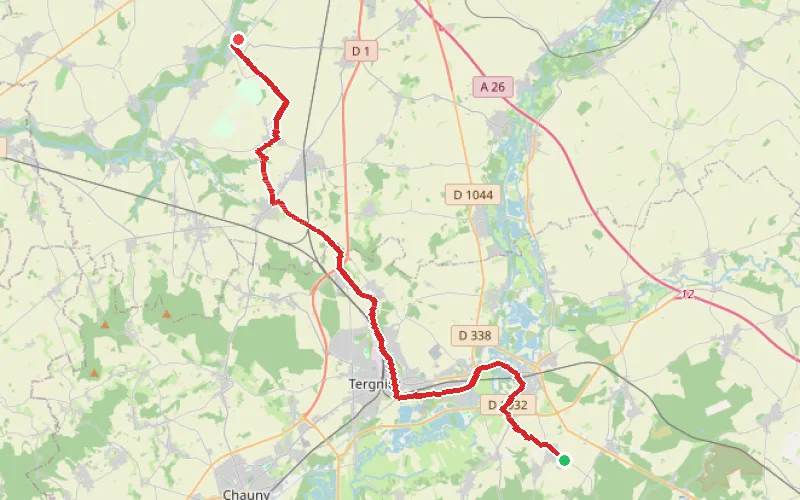 Tracé du parcours De Bertaucourt-Epourdon à Seraucourt-le-Grand