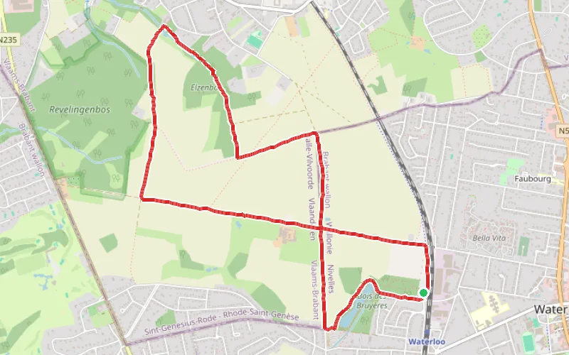 Tracé du parcours Dans la campagne brabançonne entre Waterloo et Rhode-Saint-Genèse