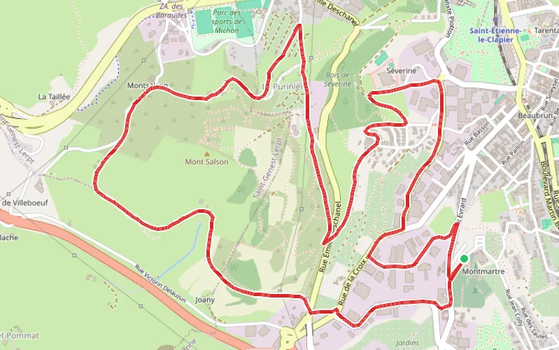 Tracé du parcours Balade au Sud-Ouest de Saint-Étienne