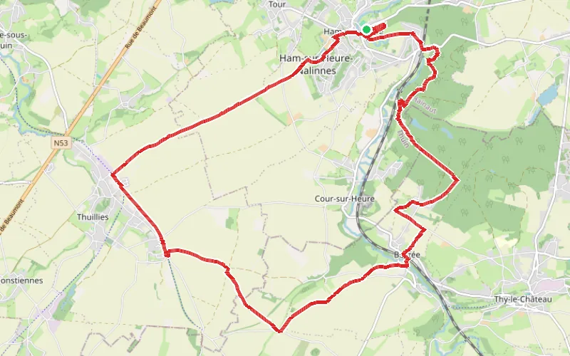 Tracé du parcours Boucle au départ du Château d'Ham-sur-Heure