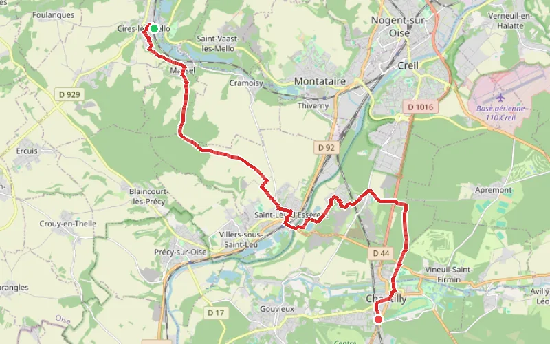 Tracé du parcours De Cires-lès-Mello à Chantilly via Saint-Leu d'Esserent