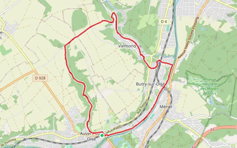 Tracé du parcours La Vallée de l'Oise des peintres paysagistes