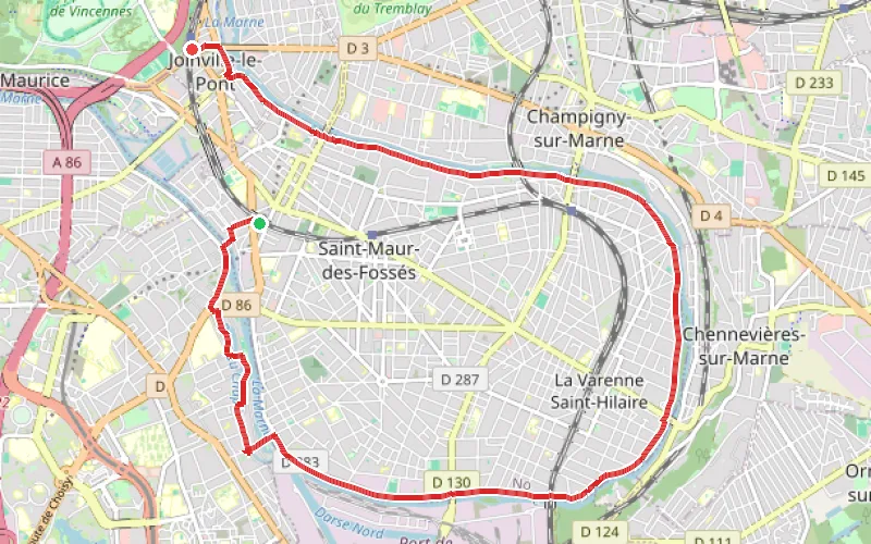Tracé du parcours Boucle de la Marne de Saint-Maur à Joinville