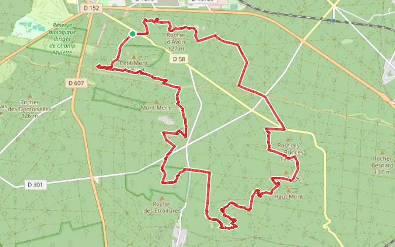 Tracé du parcours Un grand tour de l'Est de la Forêt de Fontainebleau