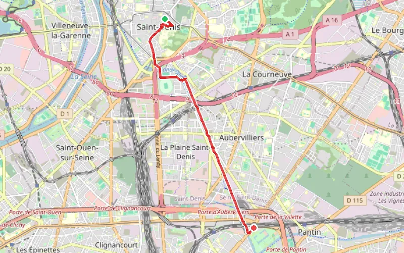Tracé du parcours Parcours historique dans Saint-Denis et promenade le long du canal
