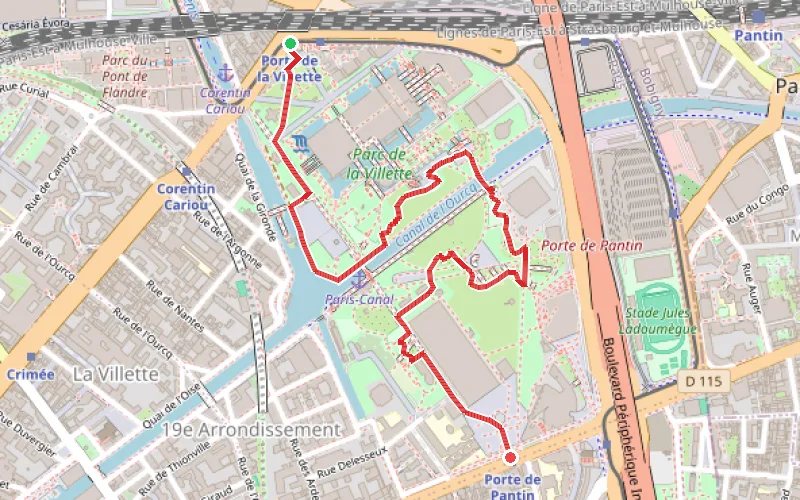 Tracé du parcours Un tour au Parc de la Villette