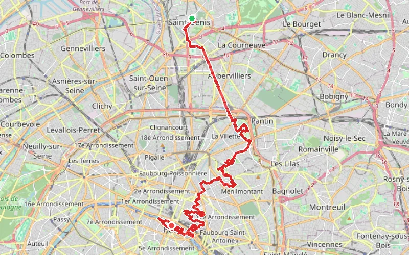 Tracé du parcours De la Basilique de Saint-Denis à Notre-Dame de Paris