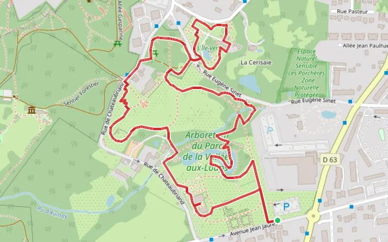 Tracé du parcours L'Arboretum de la Vallée aux Loups