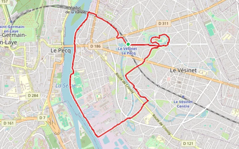 Tracé du parcours Le Vésinet entre Seine, rivières et pelouses