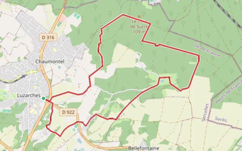 Tracé du parcours Forêt de Coye et Abbaye d'Hérivaux à Luzarches