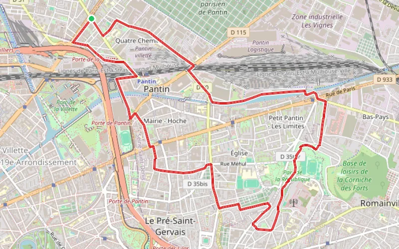 Tracé du parcours Promenade dans Pantin aux abords du Canal de l'Ourcq