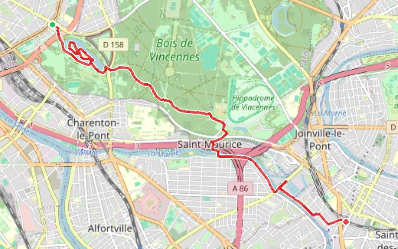 Tracé du parcours Du bois de Vincennes aux quais de la Marne