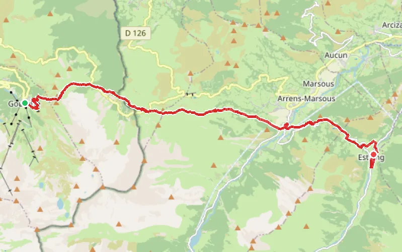 Tracé du parcours Gourette - Estaing