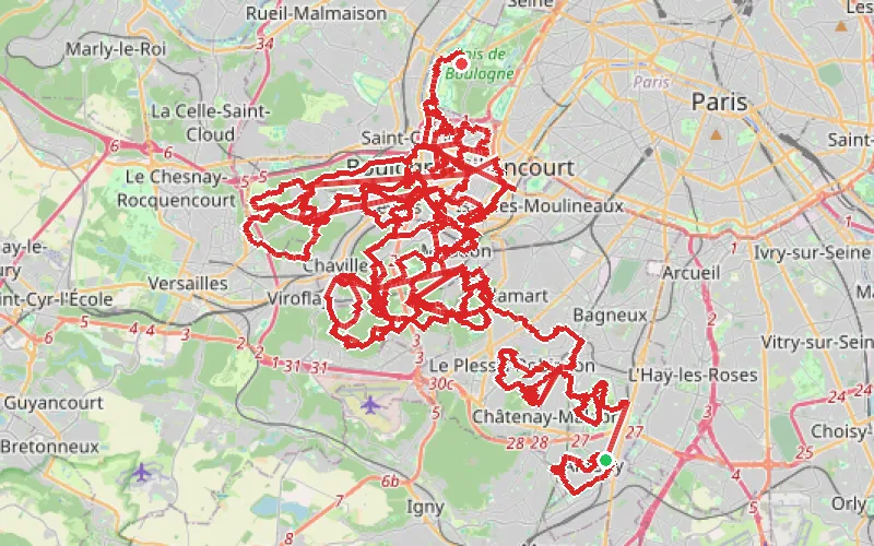 Tracé du parcours Par monts et par vaux dans les Hauts-de-Seine