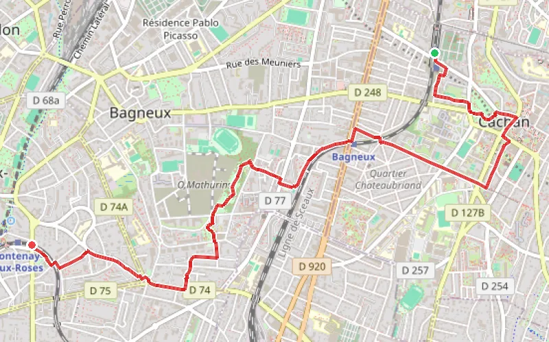 Tracé du parcours Une rivière, un aqueduc et quelques parcs entre Arcueil et Fontenay
