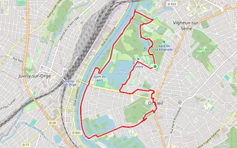 Tracé du parcours Le Port aux Cerises et le Château de Draveil